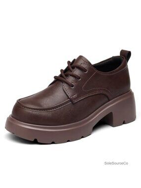 Women's Chunky Platform Oxford Lace Up Comfort Leather Work Shoes